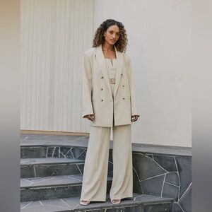 CURAAE Lyric Oversized Pinstripe Blazer In Beige